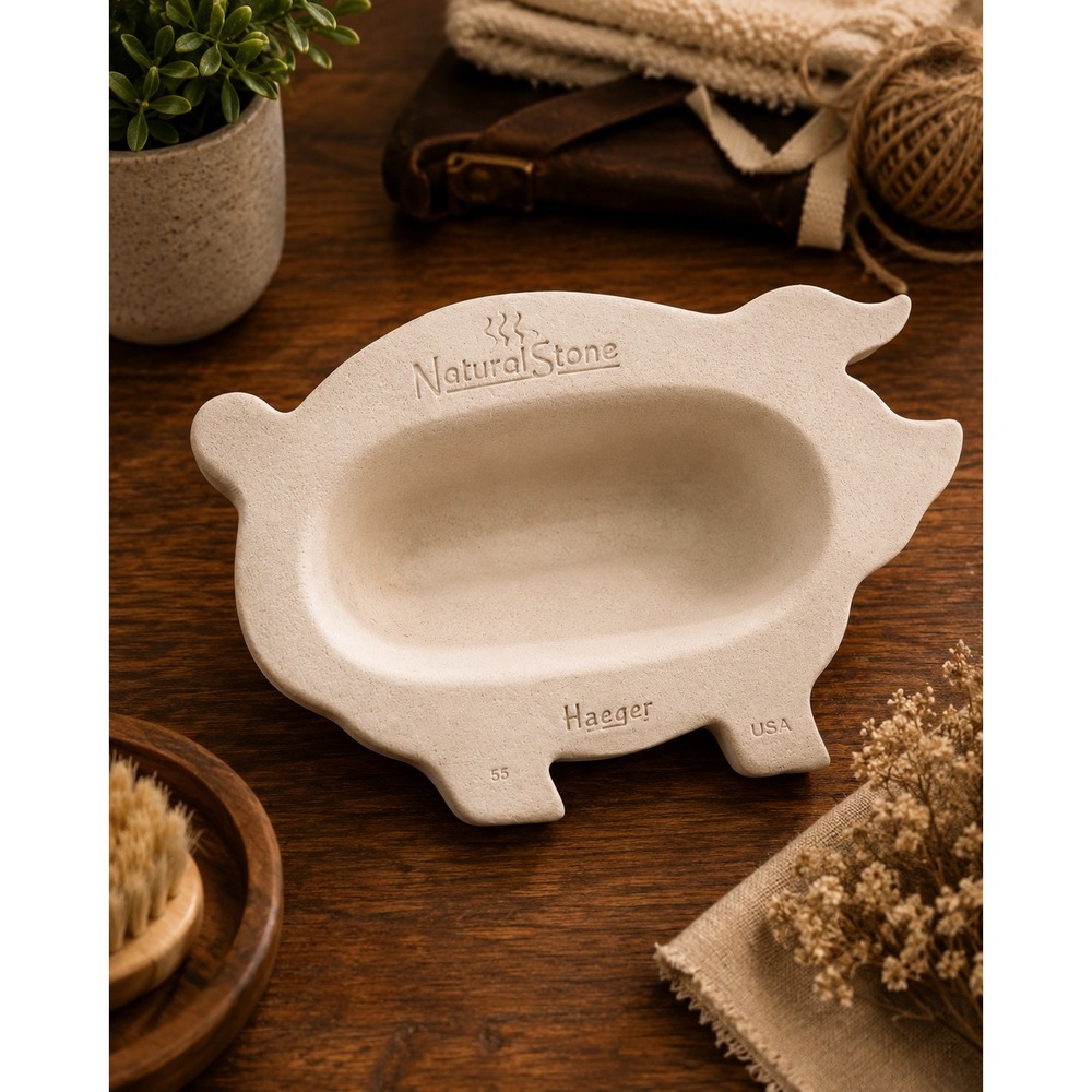 Haeger Natural Stone Pig Shaped Stoneware Bacon Baking Dish USA Vintage Cream